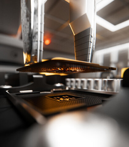 Close up of computer chip machining